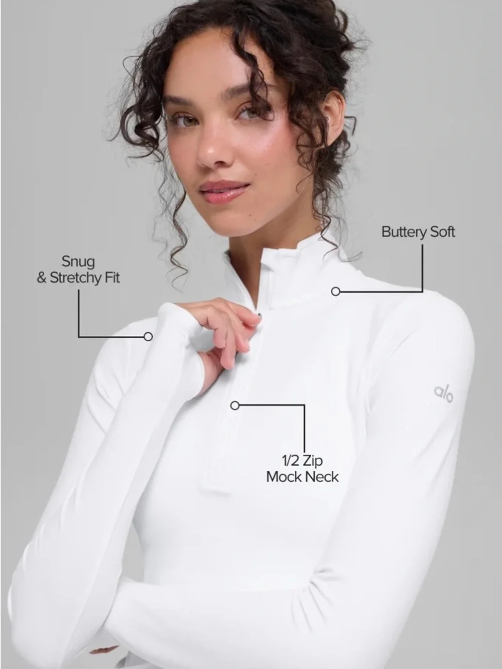 Alo Yoga Alosoft Half Zip Rapid Pullover White Small